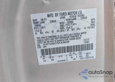 2006 Ford Escape Xls/Xls Manual from USA, damaged, VIN 1FMYU92Z76KA58526